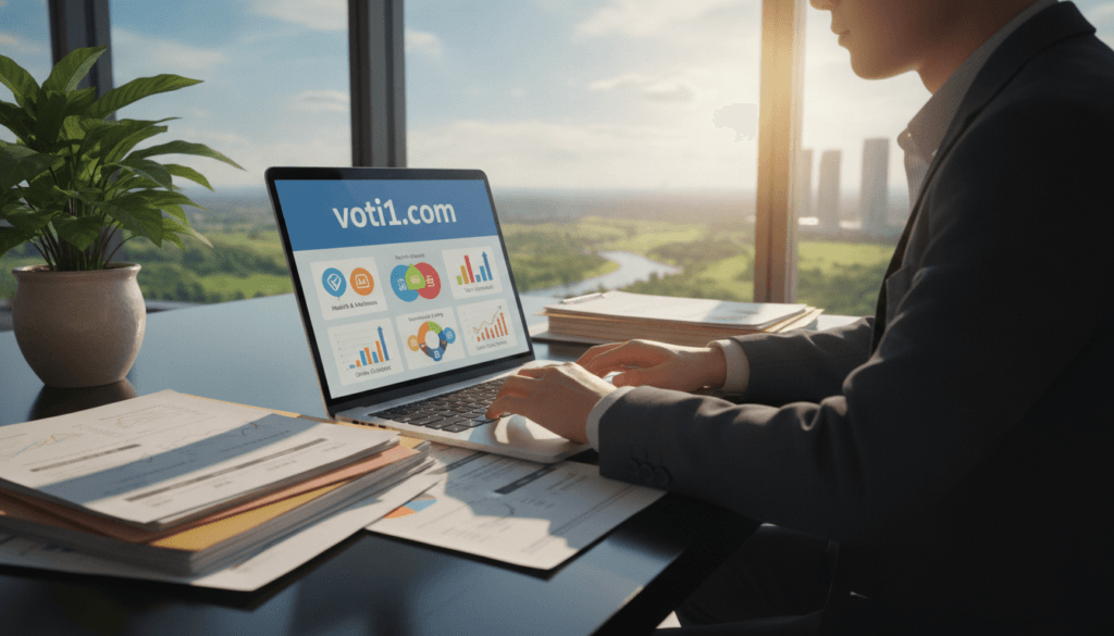 A professional individual in business attire sits at a sleek desk cluttered with market research papers and a laptop displaying the website voti1.com. They are thoughtfully browsing through various affiliate marketing niches, depicted in colorful infographics and charts on the laptop screen. The foreground features a vibrant houseplant adding a touch of life to the workspace. In the middle ground, a large window reveals a sunny outdoor scene, symbolizing opportunities and growth in the digital landscape. Soft, natural light floods the room, creating an uplifting atmosphere that inspires productivity and creativity. The camera angle is slightly angled to capture both the individual and the laptop screen, emphasizing the process of choosing a profitable affiliate marketing niche. A professional individual in business attire sits at a sleek desk cluttered with market research papers and a laptop displaying the website voti1.com. They are thoughtfully browsing through various affiliate marketing niches, depicted in colorful infographics and charts on the laptop screen. The foreground features a vibrant houseplant adding a touch of life to the workspace. In the middle ground, a large window reveals a sunny outdoor scene, symbolizing opportunities and growth in the digital landscape. Soft, natural light floods the room, creating an uplifting atmosphere that inspires productivity and creativity. The camera angle is slightly angled to capture both the individual and the laptop screen, emphasizing the process of choosing a profitable affiliate marketing niche.