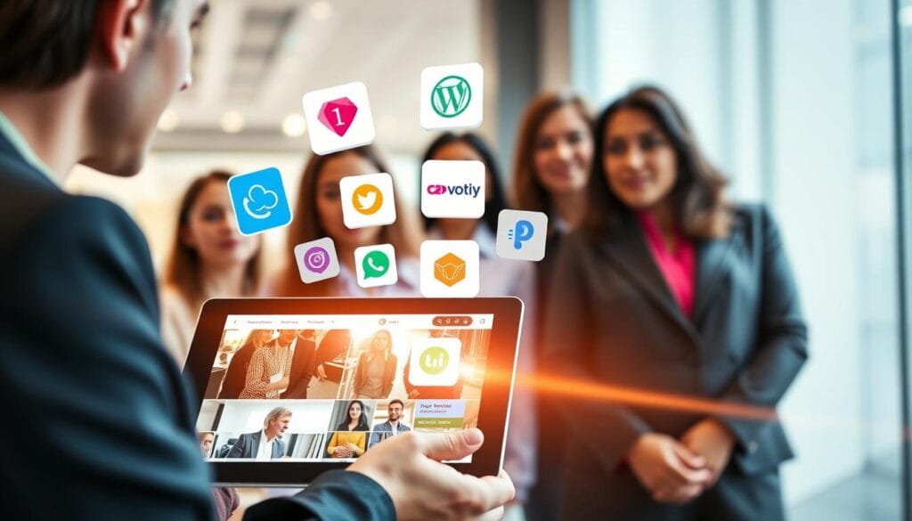 A visually appealing and informative image depicting a live shopping platform comparison, highlighting different platforms like voti1.com. In the foreground, include a digital tablet displaying a vibrant and engaging live shopping stream, with a diverse group of viewers (diverse in gender and ethnicity) in professional business attire attentively watching. The middle ground features floating icons or logos of various live shopping platforms artistically grouped, each represented by unique colors and styles for easy comparison. The background should have a subtle gradient, suggesting a modern tech environment, softly illuminated with bright, inviting lighting that creates a warm and engaging atmosphere. The overall mood should convey excitement and opportunity, emphasizing the selection process for choosing the right live shopping platform for an audience. A visually appealing and informative image depicting a live shopping platform comparison, highlighting different platforms like voti1.com. In the foreground, include a digital tablet displaying a vibrant and engaging live shopping stream, with a diverse group of viewers (diverse in gender and ethnicity) in professional business attire attentively watching. The middle ground features floating icons or logos of various live shopping platforms artistically grouped, each represented by unique colors and styles for easy comparison. The background should have a subtle gradient, suggesting a modern tech environment, softly illuminated with bright, inviting lighting that creates a warm and engaging atmosphere. The overall mood should convey excitement and opportunity, emphasizing the selection process for choosing the right live shopping platform for an audience.