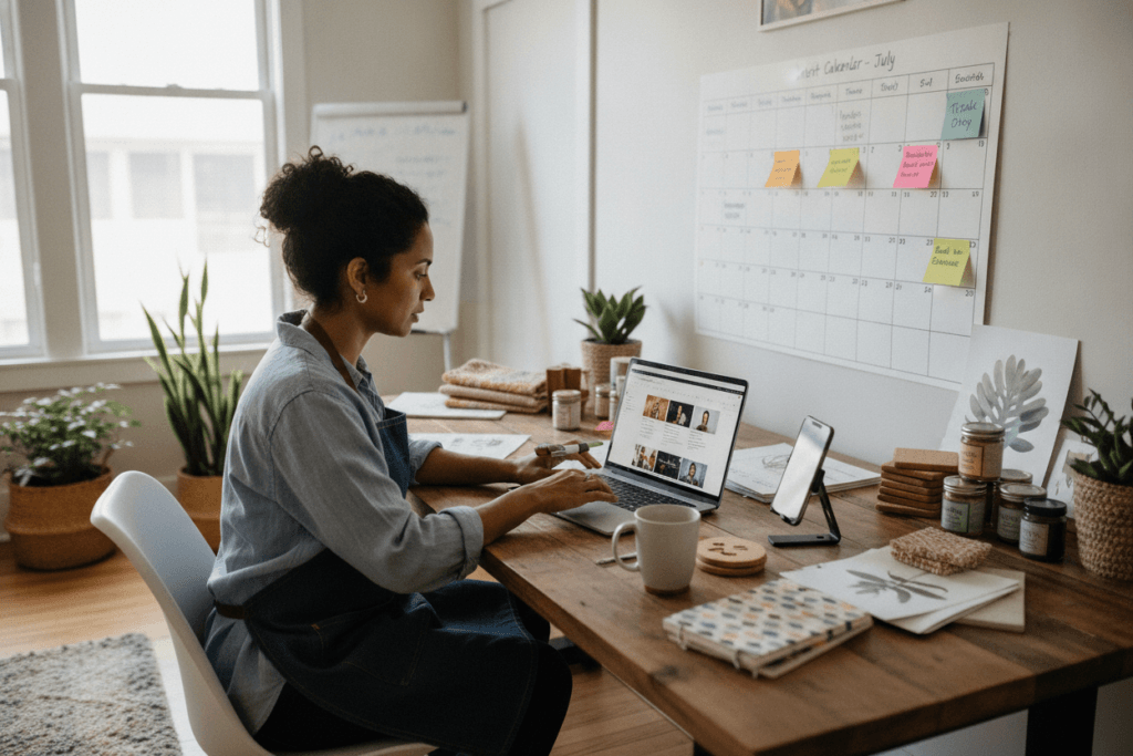 Business owner planning TikTok content and product videos Business owner planning TikTok content and product videos