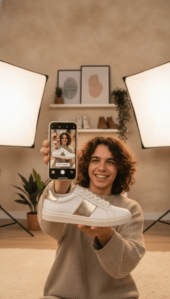 Creator filming a shoppable TikTok video Creator filming a shoppable TikTok video