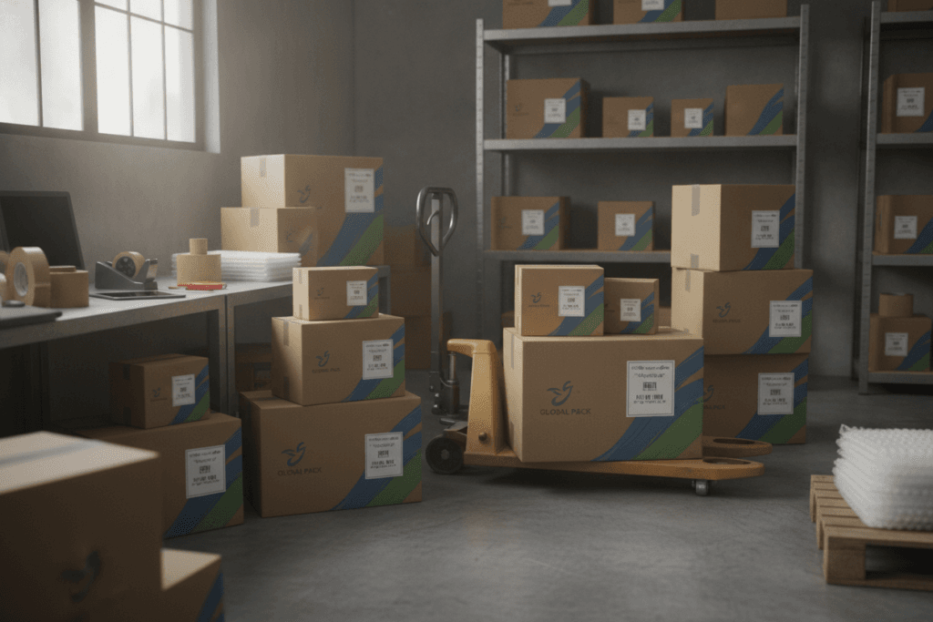 Packed ecommerce orders ready for shipping Packed ecommerce orders ready for shipping