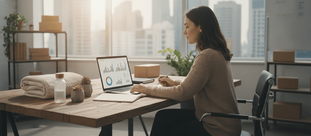 Seller reviewing TikTok Shop product analytics Seller reviewing TikTok Shop product analytics